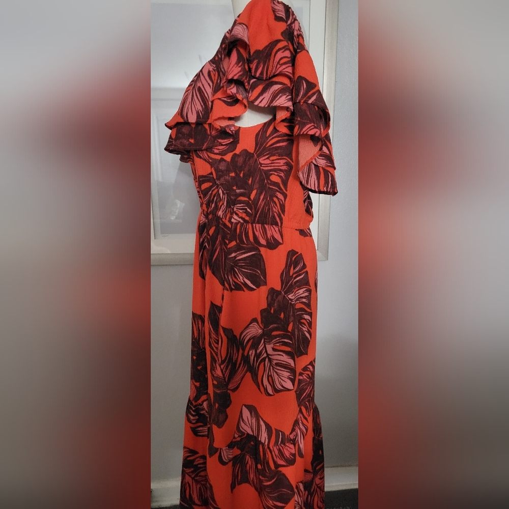 Sofia By Sofia Vergara Orange Leaf Print Maxi Dre… - image 4